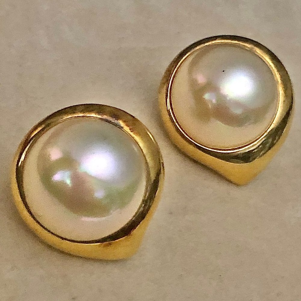 Majorca Sterling Gold Overlay Faux Pearl Earrings